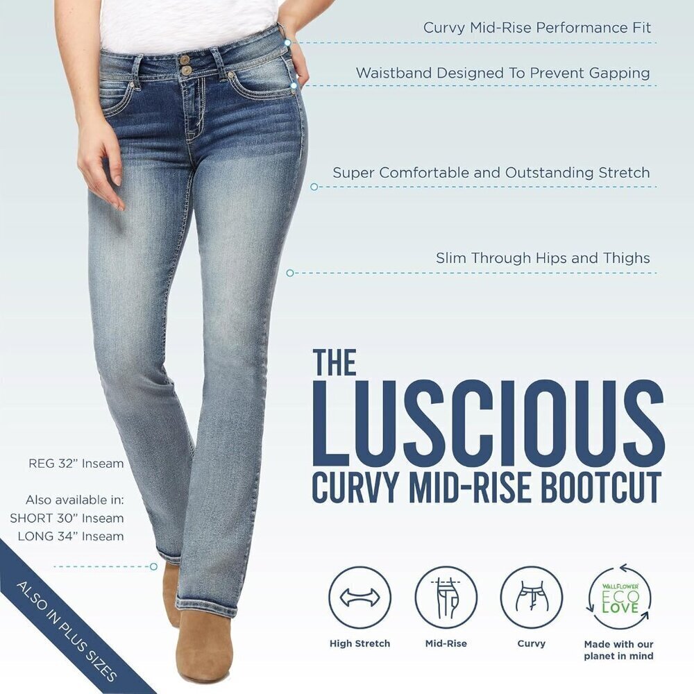 Bootcut Jeans for Women Mid Rise Curvy Stretch Denim Plus Size 0-24 - Picture 4 of 9